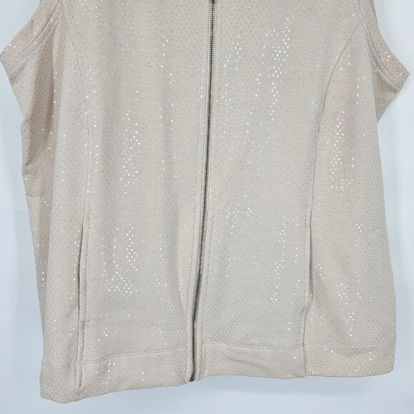 Susan Graver Vest Womens 1X Beige Sequin Zip Sleeveless Pockets Sparkle Bling - Picture 5 of 11